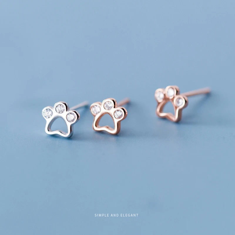 Sterling Silver Kids Earring Cute Dog Paw Shiny CZ Stud Earring For Girls - PeticaDeals