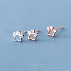 Sterling Silver Kids Earring Cute Dog Paw Shiny CZ Stud Earring For Girls - PeticaDeals
