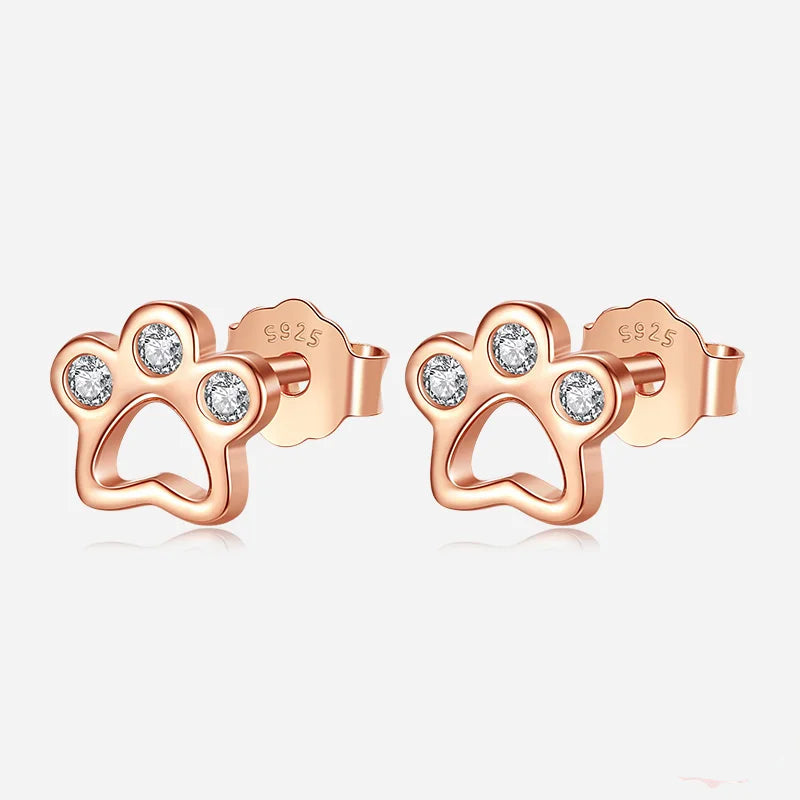 Sterling Silver Kids Earring Cute Dog Paw Shiny CZ Stud Earring For Girls - PeticaDeals