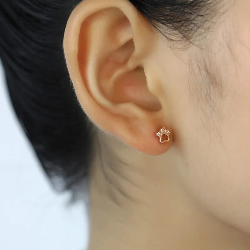 Sterling Silver Kids Earring Cute Dog Paw Shiny CZ Stud Earring For Girls - PeticaDeals