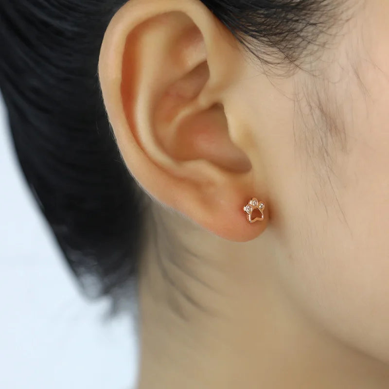 Sterling Silver Kids Earring Cute Dog Paw Shiny CZ Stud Earring For Girls - PeticaDeals5