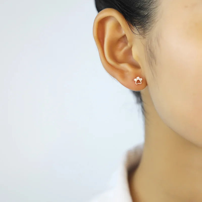 Sterling Silver Kids Earring Cute Dog Paw Shiny CZ Stud Earring For Girls - PeticaDeals5