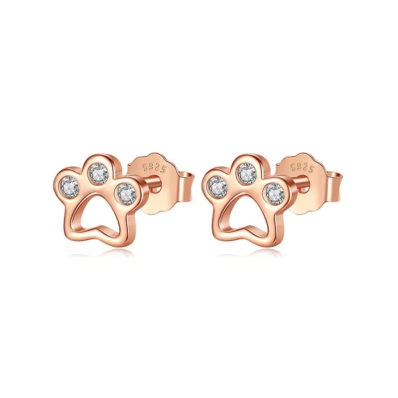 Sterling Silver Kids Earring Cute Dog Paw Shiny CZ Stud Earring For Girls - PeticaDeals5