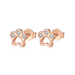Sterling Silver Kids Earring Cute Dog Paw Shiny CZ Stud Earring For Girls - PeticaDeals5