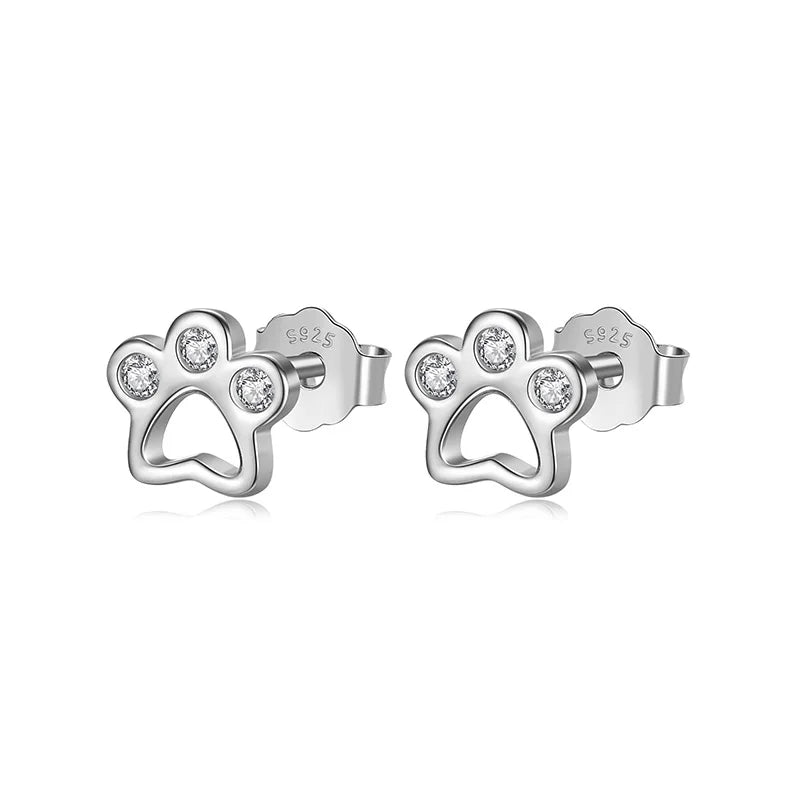 Sterling Silver Kids Earring Cute Dog Paw Shiny CZ Stud Earring For Girls - PeticaDeals5