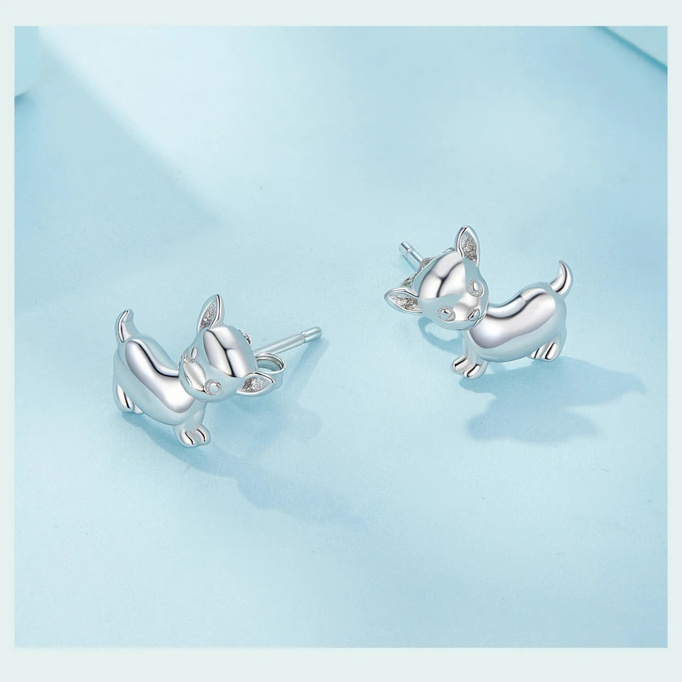 Sterling Silver Mini Lovely Chihuahua Dog Stud Earrings For Women - PeticaDeals