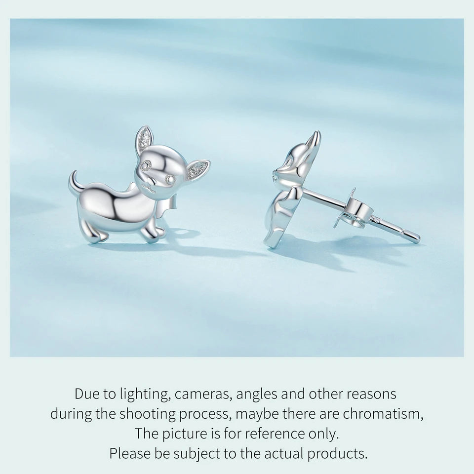 Sterling Silver Mini Lovely Chihuahua Dog Stud Earrings For Women - PeticaDeals