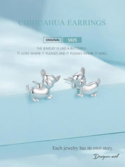 Sterling Silver Mini Lovely Chihuahua Dog Stud Earrings For Women - PeticaDeals