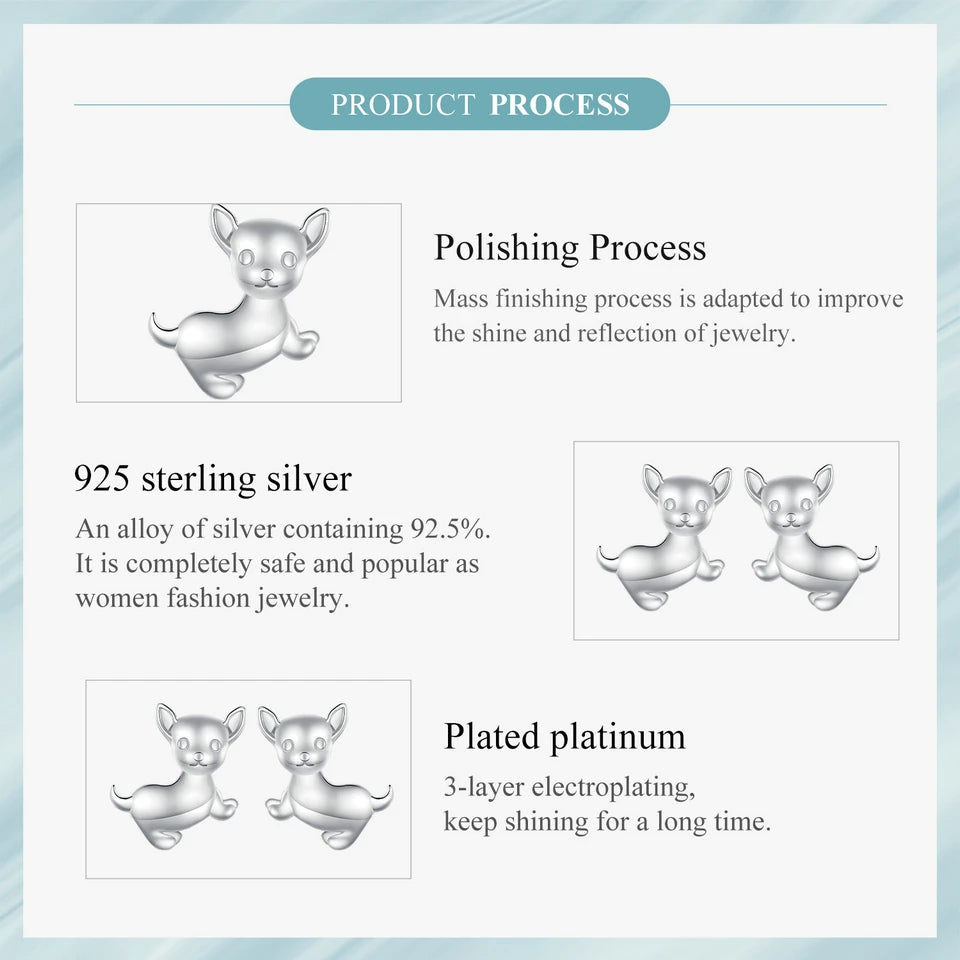 Sterling Silver Mini Lovely Chihuahua Dog Stud Earrings For Women - PeticaDeals