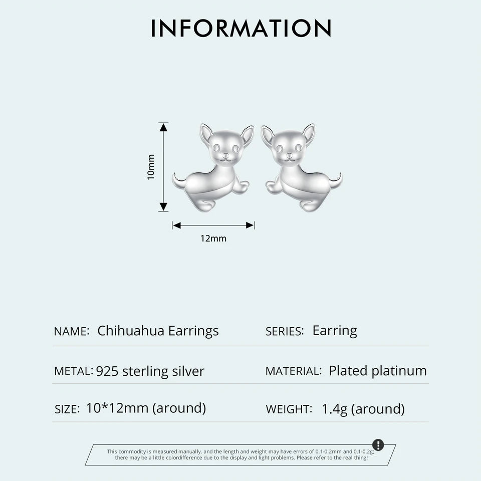 Sterling Silver Mini Lovely Chihuahua Dog Stud Earrings For Women - PeticaDeals