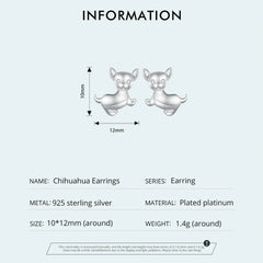 Sterling Silver Mini Lovely Chihuahua Dog Stud Earrings For Women - PeticaDeals