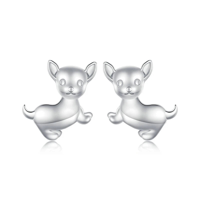 Sterling Silver Mini Lovely Chihuahua Dog Stud Earrings For Women - PeticaDeals