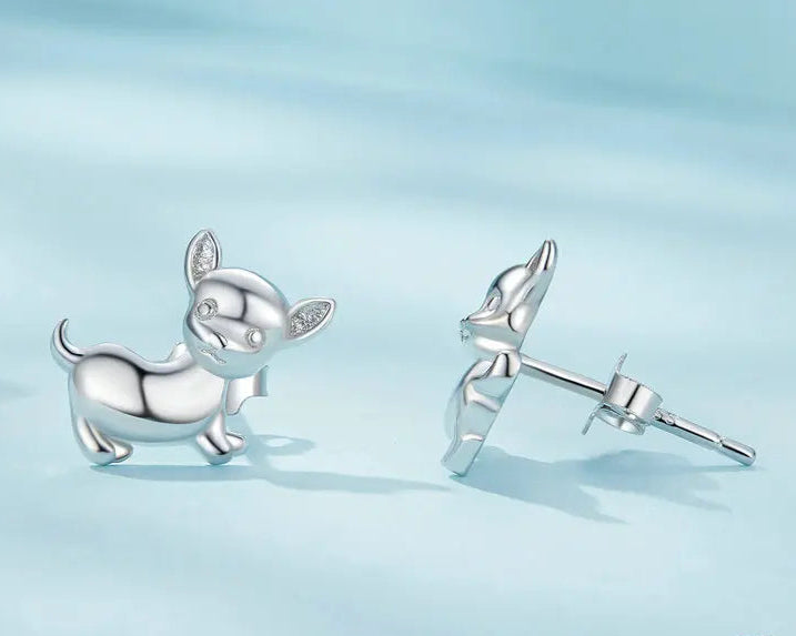 Sterling Silver Mini Lovely Chihuahua Dog Stud Earrings For Women - PeticaDeals