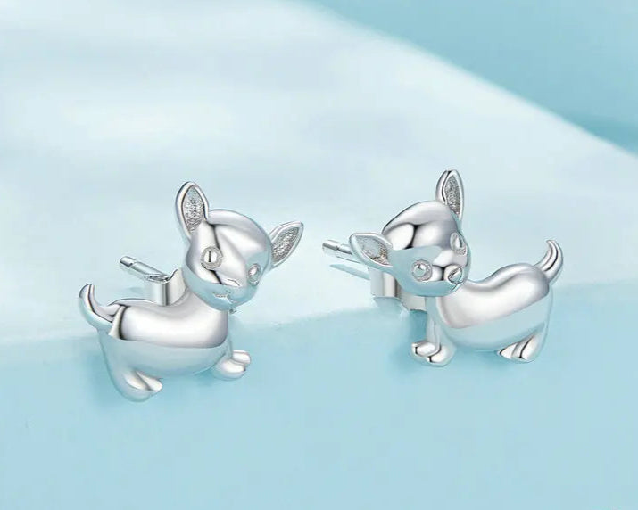 Sterling Silver Mini Lovely Chihuahua Dog Stud Earrings For Women - PeticaDeals