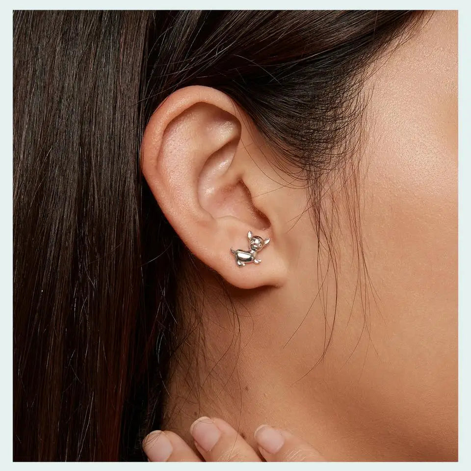 Sterling Silver Mini Lovely Chihuahua Dog Stud Earrings For Women - PeticaDeals