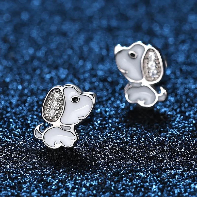 Sterling Silver Minimalist Fashion Charm Cute  Animal Little Dog Stud Earrings Women Girls Jewelry - PeticaDeals