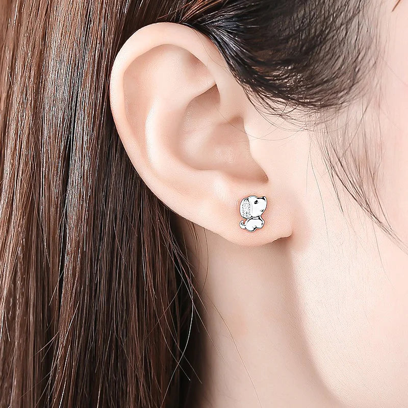 Sterling Silver Minimalist Fashion Charm Cute  Animal Little Dog Stud Earrings Women Girls Jewelry - PeticaDeals