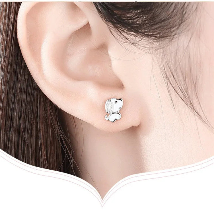 Sterling Silver Minimalist Fashion Charm Cute  Animal Little Dog Stud Earrings Women Girls Jewelry - PeticaDeals