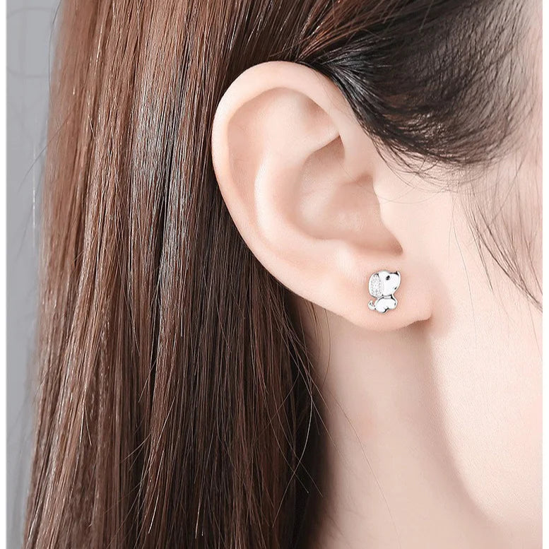 Sterling Silver Minimalist Fashion Charm Cute  Animal Little Dog Stud Earrings Women Girls Jewelry - PeticaDeals