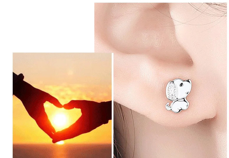 Sterling Silver Minimalist Fashion Charm Cute  Animal Little Dog Stud Earrings Women Girls Jewelry - PeticaDeals