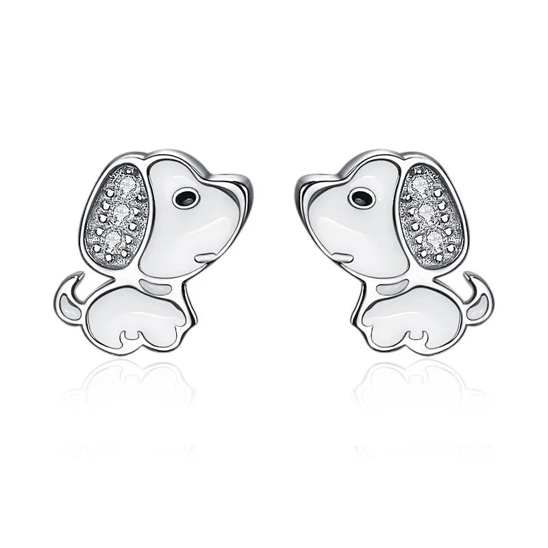 Sterling Silver Minimalist Fashion Charm Cute  Animal Little Dog Stud Earrings Women Girls Jewelry - PeticaDeals