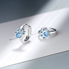 Sterling Silver Needle Colorful Copper Zirconia Cat Dog Paw Hoop Earrings for Women - PeticaDeals