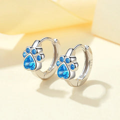 Sterling Silver Needle Colorful Copper Zirconia Cat Dog Paw Hoop Earrings for Women - PeticaDeals