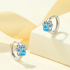Sterling Silver Needle Colorful Copper Zirconia Cat Dog Paw Hoop Earrings for Women - PeticaDeals