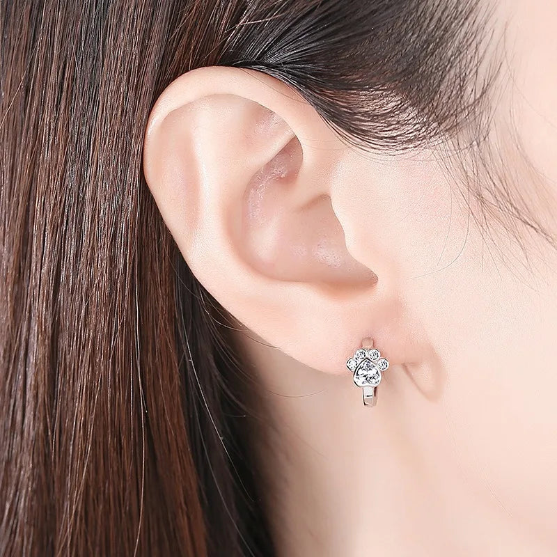 Sterling Silver Needle Colorful Copper Zirconia Cat Dog Paw Hoop Earrings for Women - PeticaDeals