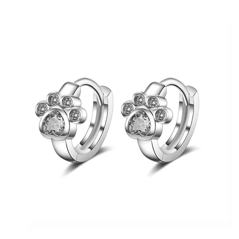 Sterling Silver Needle Colorful Copper Zirconia Cat Dog Paw Hoop Earrings for Women - PeticaDeals