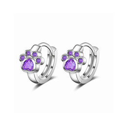 Sterling Silver Needle Colorful Copper Zirconia Cat Dog Paw Hoop Earrings for Women - PeticaDeals