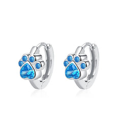 Sterling Silver Needle Colorful Copper Zirconia Cat Dog Paw Hoop Earrings for Women - PeticaDeals