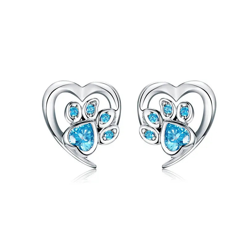 Sterling Silver Paw Dog Footprint Stud Earrings -PeticaDeals