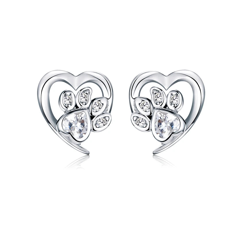 Sterling Silver Paw Dog Footprint Stud Earrings -PeticaDeals