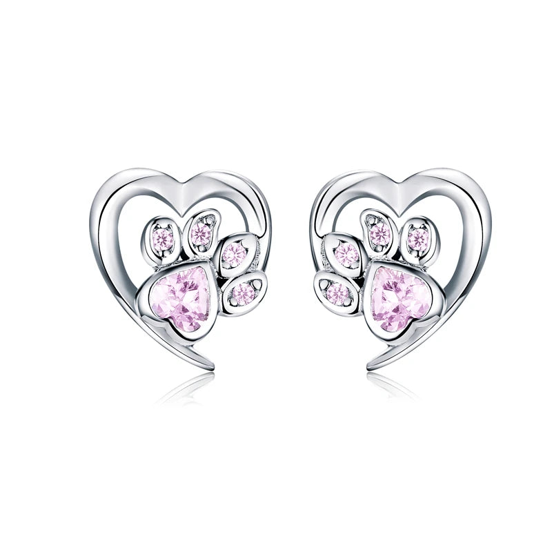 Sterling Silver Paw Dog Footprint Stud Earrings -PeticaDeals