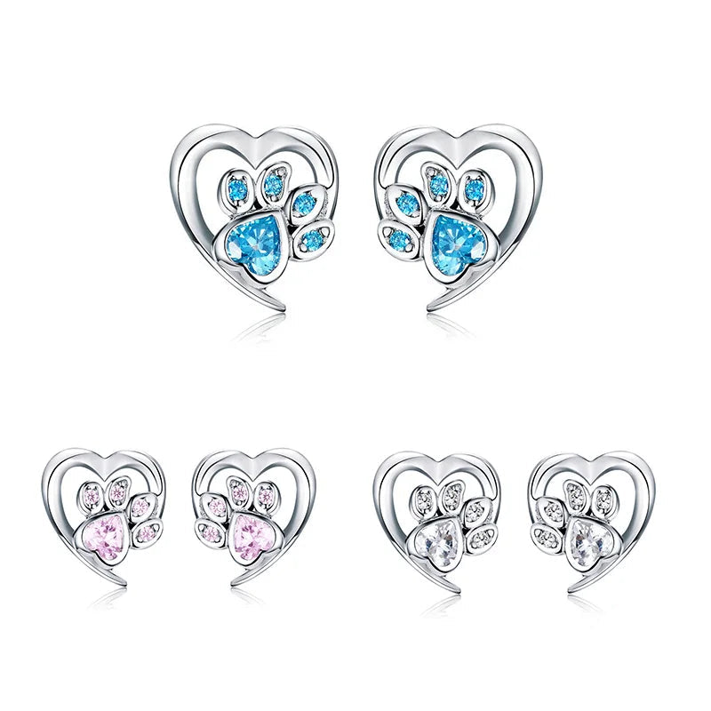 Sterling Silver Paw Dog Footprint Stud Earrings -PeticaDeals