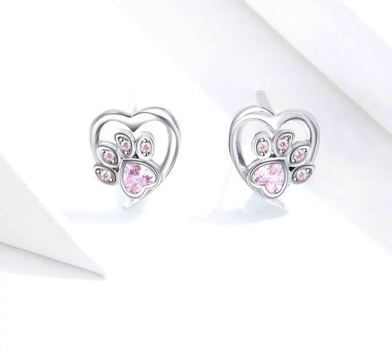 Sterling Silver Paw Dog Footprint Stud Earrings -PeticaDeals