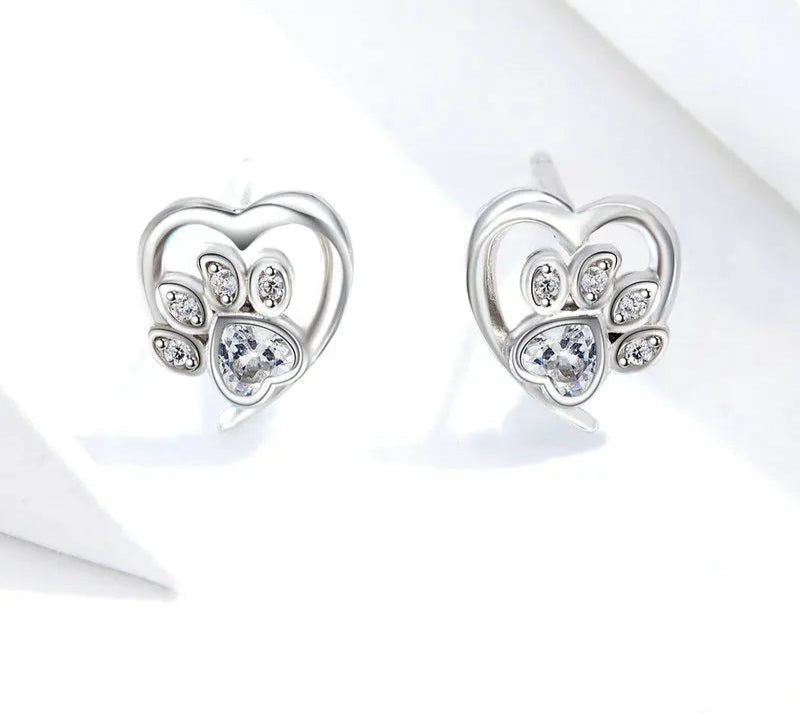 Sterling Silver Paw Dog Footprint Stud Earrings -PeticaDeals
