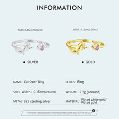 Sterling Silver Pet Cat Ring With Pink Heart Zirconia - PeticaDeals