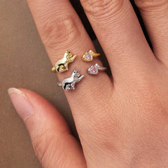 Sterling Silver Pet Cat Ring With Pink Heart Zirconia - PeticaDeals