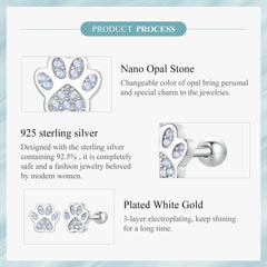 Sterling Silver Pet Paw Stud Earrings White Gold Plated For Women - PeticaDeals