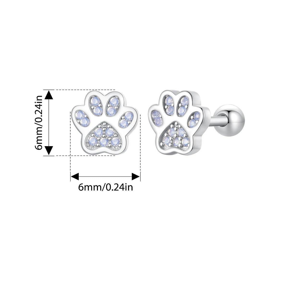 Sterling Silver Pet Paw Stud Earrings White Gold Plated For Women - PeticaDeals