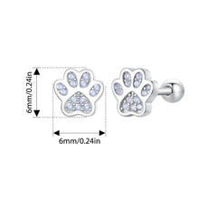 Sterling Silver Pet Paw Stud Earrings White Gold Plated For Women - PeticaDeals