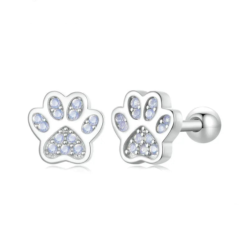 Sterling Silver Pet Paw Stud Earrings White Gold Plated For Women - PeticaDeals