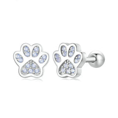 Sterling Silver Pet Paw Stud Earrings White Gold Plated For Women - PeticaDeals