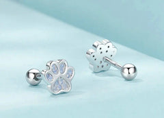 Sterling Silver Pet Paw Stud Earrings White Gold Plated For Women - PeticaDeals