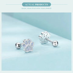 Sterling Silver Pet Paw Stud Earrings White Gold Plated For Women - PeticaDeals