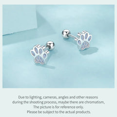 Sterling Silver Pet Paw Stud Earrings White Gold Plated For Women - PeticaDeals