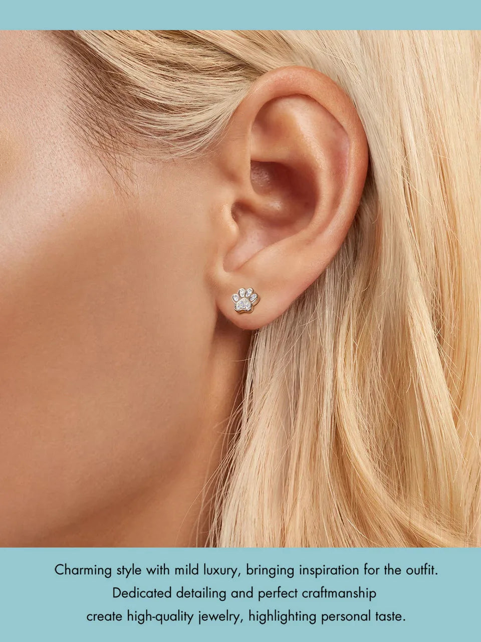 Sterling Silver Pet Paw Stud Earrings White Gold Plated For Women - PeticaDeals