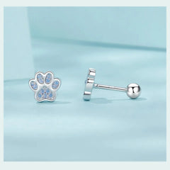 Sterling Silver Pet Paw Stud Earrings White Gold Plated For Women - PeticaDeals